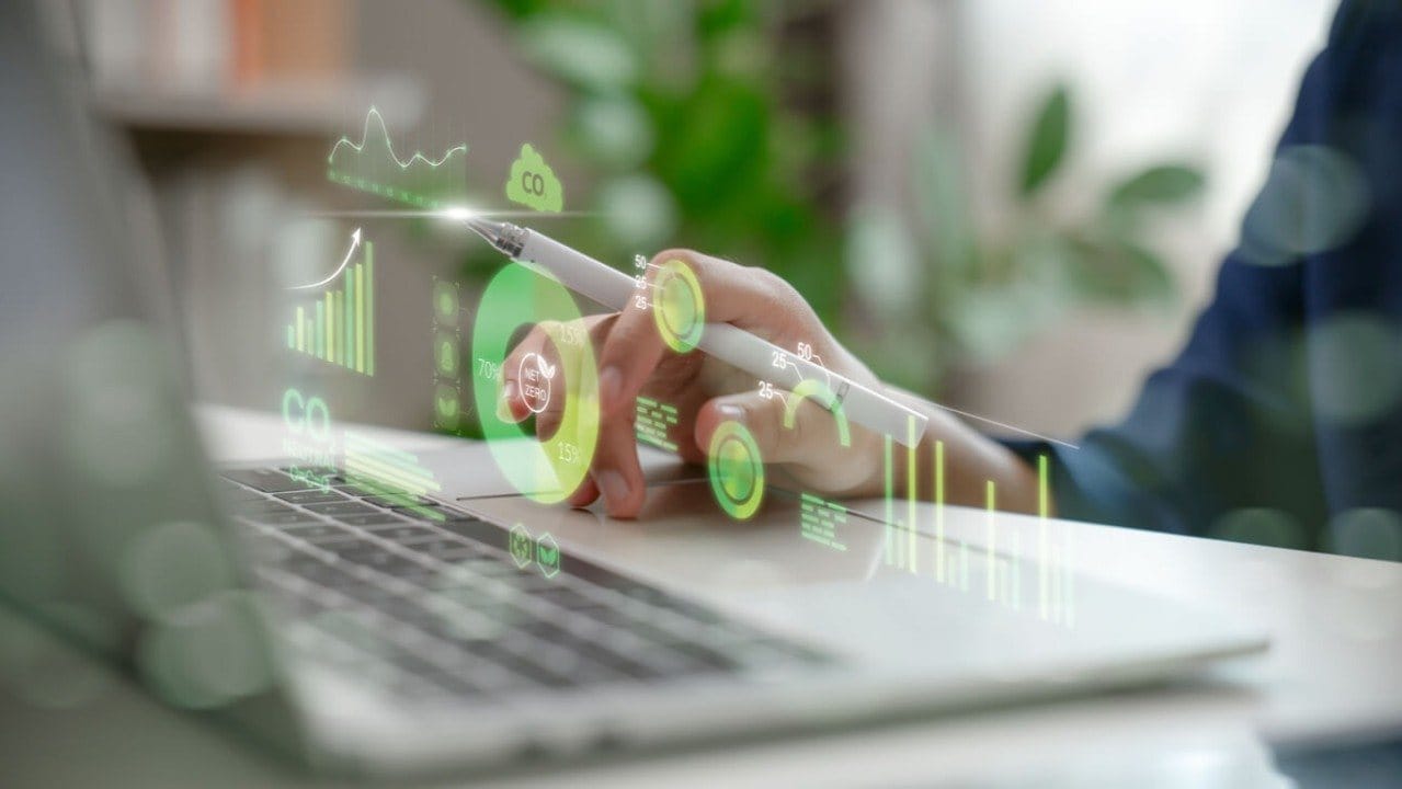 Sustainability data on a laptop