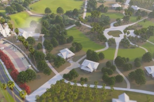 Aerial render of the Hibiscus eco-resort