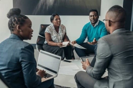 Team workshop around a table