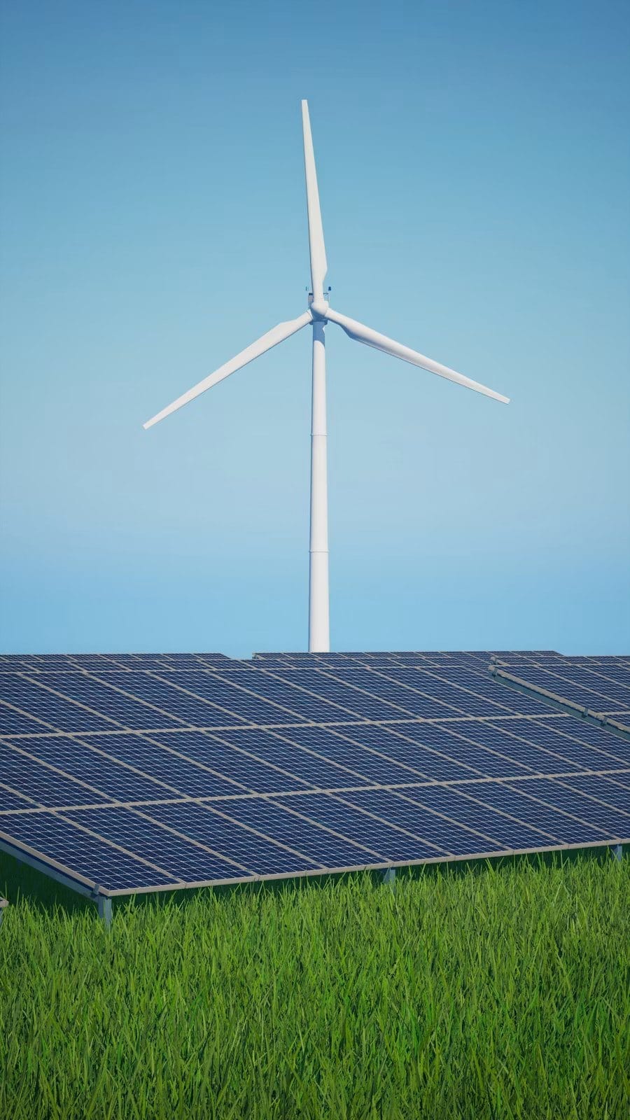 Wind turbine above solar panels